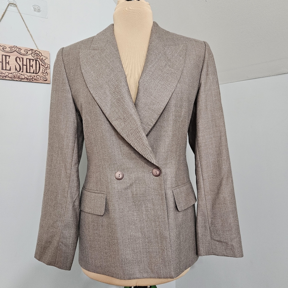 New Ron Leal Taupe Wool‎ Blazer Jacket Size 10 Double Breasted Old Money Career